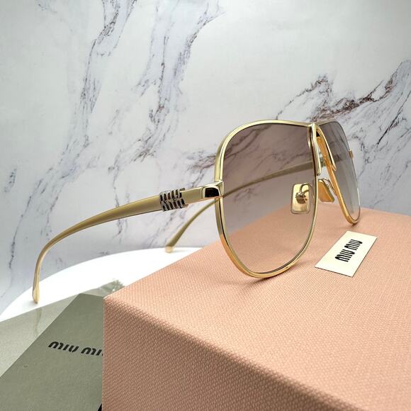 New MIU MIU Sunglasses MU A56S 5AK90L Gold Brown Gradient Metal Pilot Aviator - Picture 6 of 16